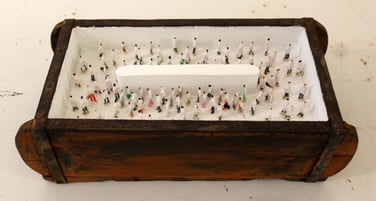 Heaven. Plastic dolls in antique brick mold. 15 x 31 cm  EUR 950. My idea of Heaven fell short as a child. It is true that everyone leads a carefree life in Heaven, but it is also a bit of a dead end.