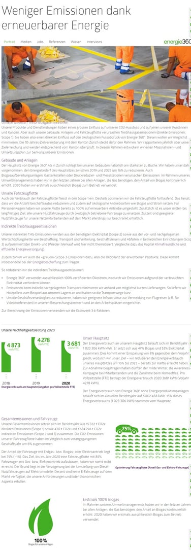 Contentseite Nachhaltigkeitsbericht Energie 360° AG