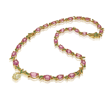 Edelstein und Diamanten Collier in Gelbgold, angefertigt auf Kundenwunsch von der Goldschmiede OBSESSION Zürich und Wetzikon