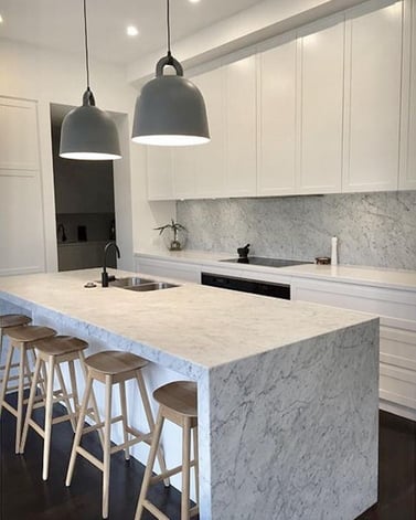 Poly White Profile Door Kitchen With Carrara Marble Benchtop