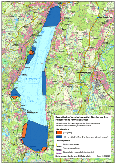 Die Abgrenzung der Ruhebereiche für Wasservögel ab 2020