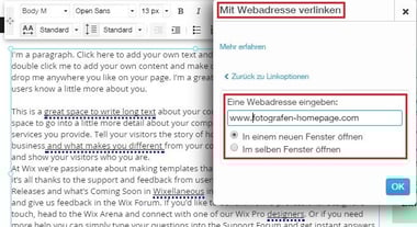 Extern verlinken bei Wix