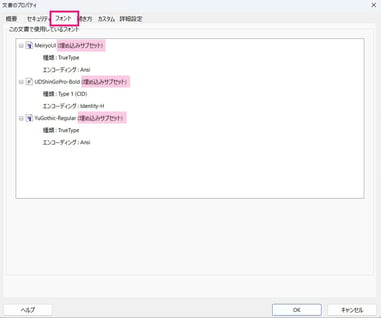 フォントの内容を確認