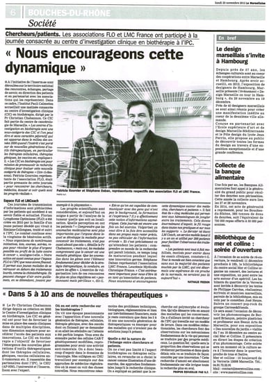 LMC France Journal La Marseillaise Professeur Christian Chabannon association FLO inserm ipc leucemie myeloide chronique institut paoli calmettes espoir guerison itk glivec tasigna spycel bosulif iclusig