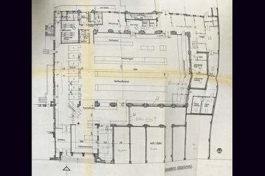 Das Tempelhofer Tivoli an der Friedrich - Karl - Straße. Planzeichnung der Stellflächenplanung der Otto Reichelt KG.