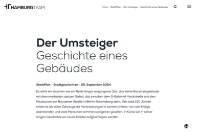 Presseecho HamburgTeam. Der Umsteiger. Geschichte eines Gebäudes.