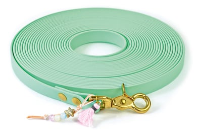 Schleppleine Biothane Grün Karibik Strand Seestern Perlen Bänder Troddel