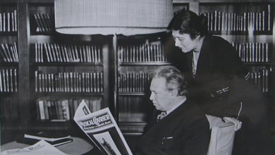 Elsa y Ottorino Respighi a bordo de un buque rumbo a América del Norte. 1932