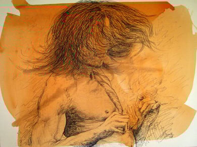 Le Danseur, encre, crayon et acrylique sur toile, 120 x 100 cm, 2007