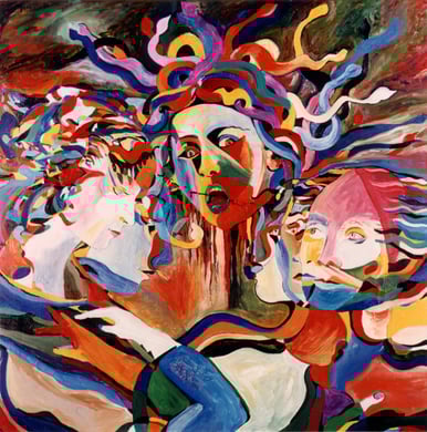 Medusa y los Poetas, huile sur toile, 100 x 100 cm, 1994.