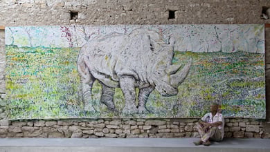 Rinoceronte, acrylique sur toile, 6 x 2.15 m, 2017