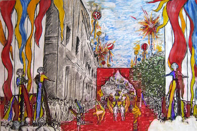 « L'Ascension de Bacchus » Etude Opéra Urbain, Commissionné par la Direction de l'Action Culturelle de la Ville de Bordeaux, 1997.