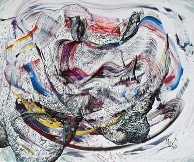 Le Rinocéros, acrylique sur toile, 120 x 100 cm, 2017