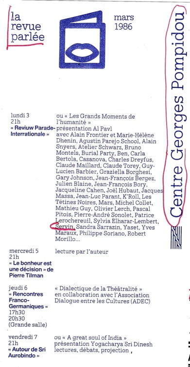 Programe de la soirée Poésie  au Centre Pompidou Paris