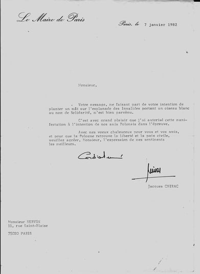Lettre de Jacques CHIRAC à SERVIN
