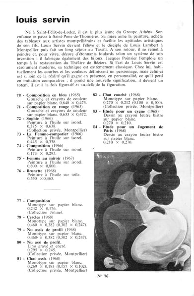 Catalogue expo Athéna Musée de Béziers 1971 notice de SERVIN