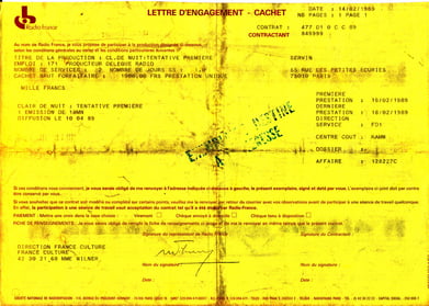 Lettre d'engagement de SERVIN par RADIO FRANCE