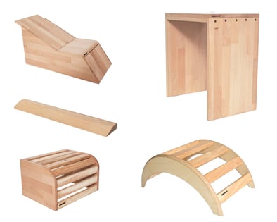 Woody Set Pro von yogawood aus Simhasana Bank, Halasana Box, Viparita Karani Box, Rückbeuger klassisch und Handstand Planke