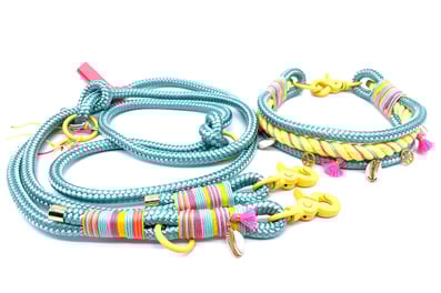 3 reihiges Tauhalsband Tauleine Hippie Boho Love Peace pink gelb bunt