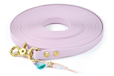 Schleppleine Biothane Lila Pastell Boho Quaste Seestern Gold Perlen