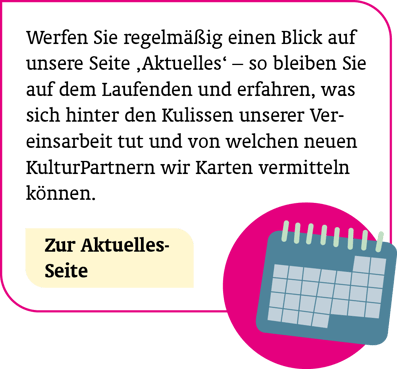 Aktuelle Termine und mehr: Werfen Sie regelmäßig einen Blick auf unsere Seite ‚Aktuelles‘ – so bleiben Sie auf dem Laufenden und erfahren, was sich hinter den Kulissen unserer Vereinsarbeit tut u.v-m. Zur Aktuelles-Seite