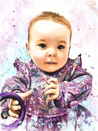 Babyporträt mit Acrylfarben abgemalt vom Kundenfoto