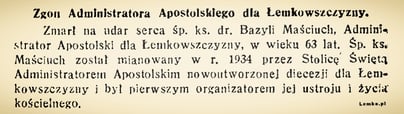 zgon administratora apostolskiego lemkowszczyzny