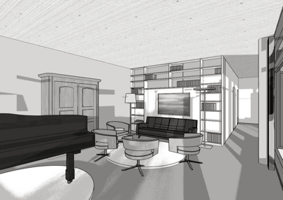 Die wichtigsten Gestaltungselemente sind Material, Farbe und Form. Angewendet mit der Farbenlehre, Proportionslehre und der Materialwahl.