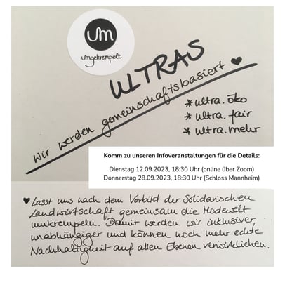 umgekrempelt Ultras - Wir werden gemeinschaftsbasiert! Lasst uns nach dem Vorbild der Solidarischen Landwirtschaft die Modewelt umkrempeln. Komm zu unseren Infoveranstaltungen für die Details.