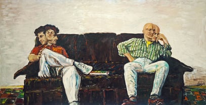AUTOPORTRAIT AVEC SANTIAGO, huile sur toile, 160 x 100 cm, 1981
