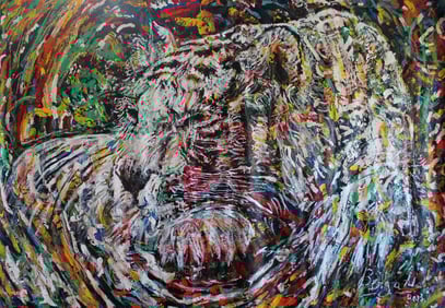 LE REPOS DU TIGRE, acrylique sur toile, 3.10 m x 2.15 m, 2013