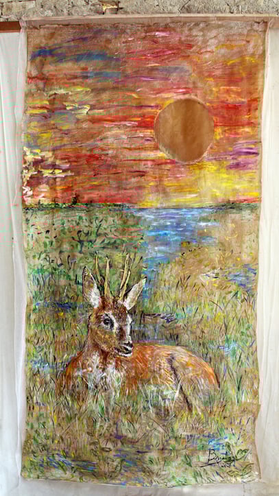 CHEVREUIL, acrylique sur Papur, 2 m x 4 m, 2021