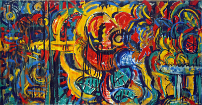 LA QUÊTE DE L'OBJET, acrylique sur toile, 4.10 m x 2.20 m, 1984