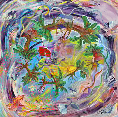 HISTOIRE DE L'ARBRE, acrylique sur toile, 100 x 100 cm, 2022