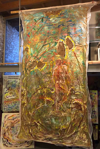 AU JARDIN DU PAPUR, acrylique sur Papur, 2 m x 4 m, 2023