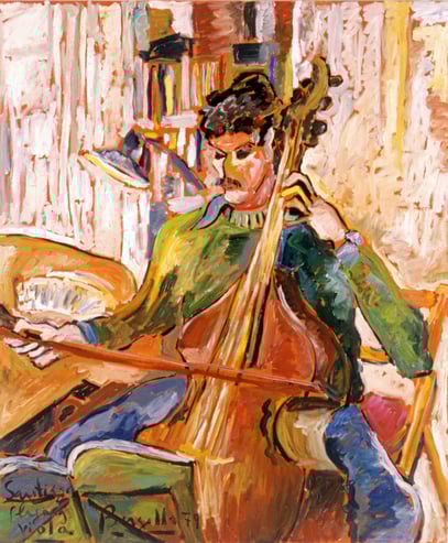 SANTIAGO PLAYING VIOLA, huile sur toile, 120 x 100 cm, 1979