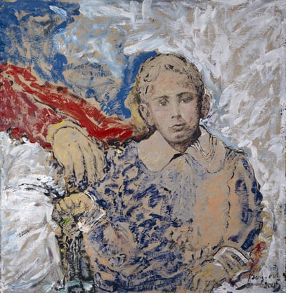 LE REGARD DE L'AMOUR - Mon père à 10 ans, acrylique sur toile, 2.20 m x 2.20 m, 2005