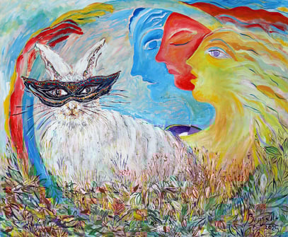 LE LAPIN À VENISE, acrylique sur toile, 120 x 100 cm, 2025