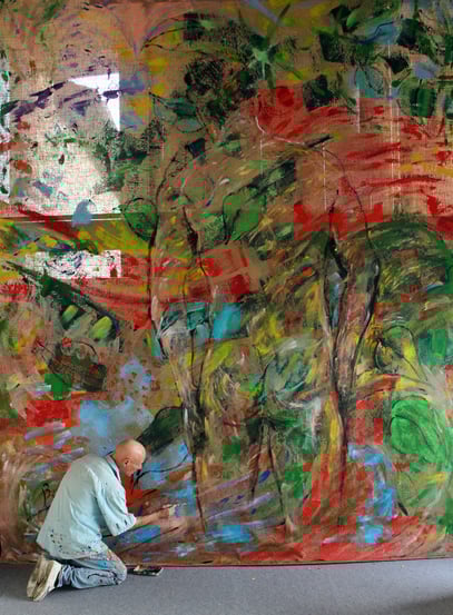 Au Bord de l'Eau, acrylique sur jute, 3.30 x 4 m, 2018