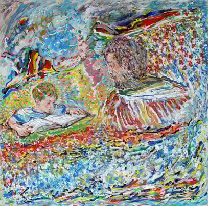 LA LECTURE, acrylique sur toile, 100 x 100 cm, 2023