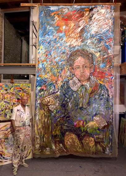 MON PERE À 10 ANS, acrylique sur Papur, 2 m x 4 m, 2023