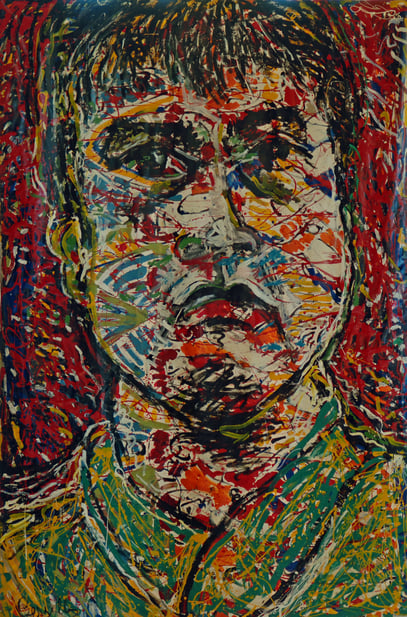 L`ENTRAINEUR DE FOOTBALL, acrylique sur toile, 2.20 m x 3.50 m, 1998