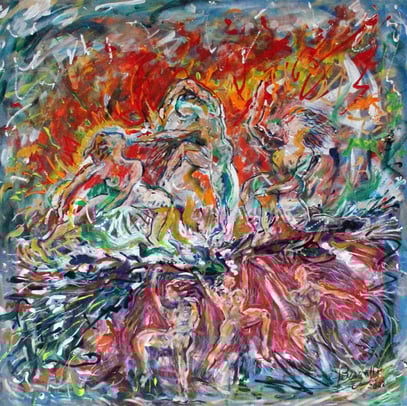 CÉRÉMONIE DE LA LIBERTÉ, acrylique sur toile, 100 x 100 cm, 2022