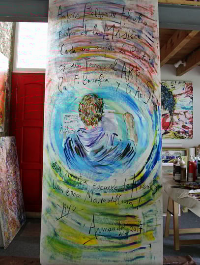 Tonio, le beau chemin de la musique, acrylique sur support synthétique, 240 x 100 cm,  2017