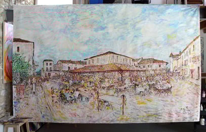 VILLERÉAL - Marché gourmand, acrylique sur toile, 340 x 210 cm, 2019