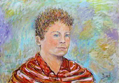 GARÇON EN CHEMISE ROUGE, acrylique sur toile, 100 x 70 cm, 2020