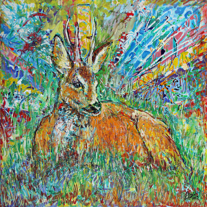 CHEVREUIL, acrylique sur toile, 100 x 100 cm, 2019