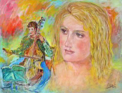 SANTIAGO Y LA MÚSICA, acrylique sur toile, 115 x90 cm, 2022