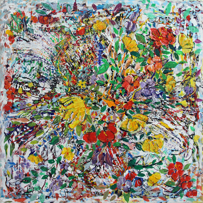 FLEURS, acrylique sur toile, 100 x 100 cm, 2022