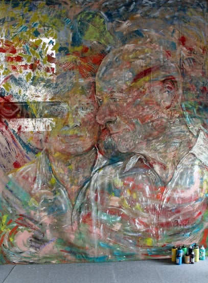 Avec Freek, acrylique sur jute, 3.30 x 4 m, 2018